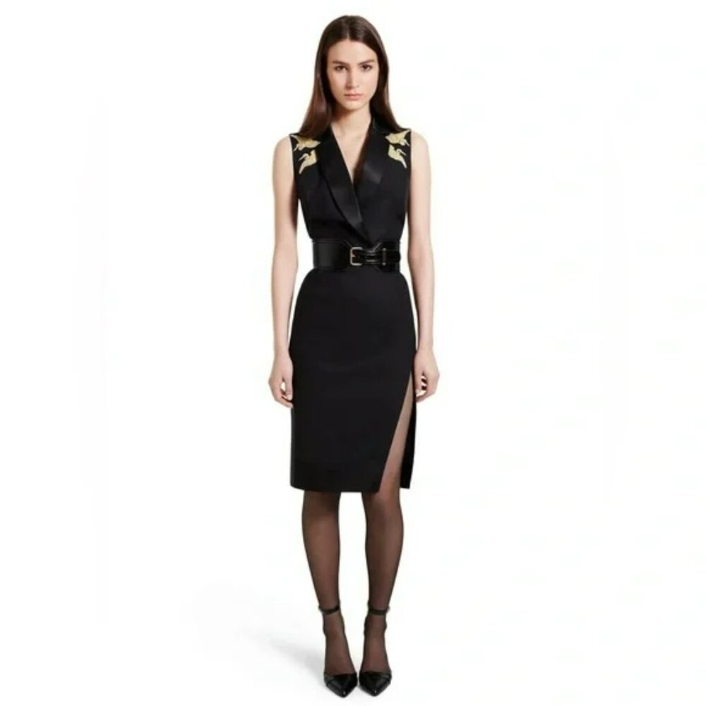 NWT Altuzarra for Target Black &Gold Embroidered Side Slit MIDI Dress. SZ 2